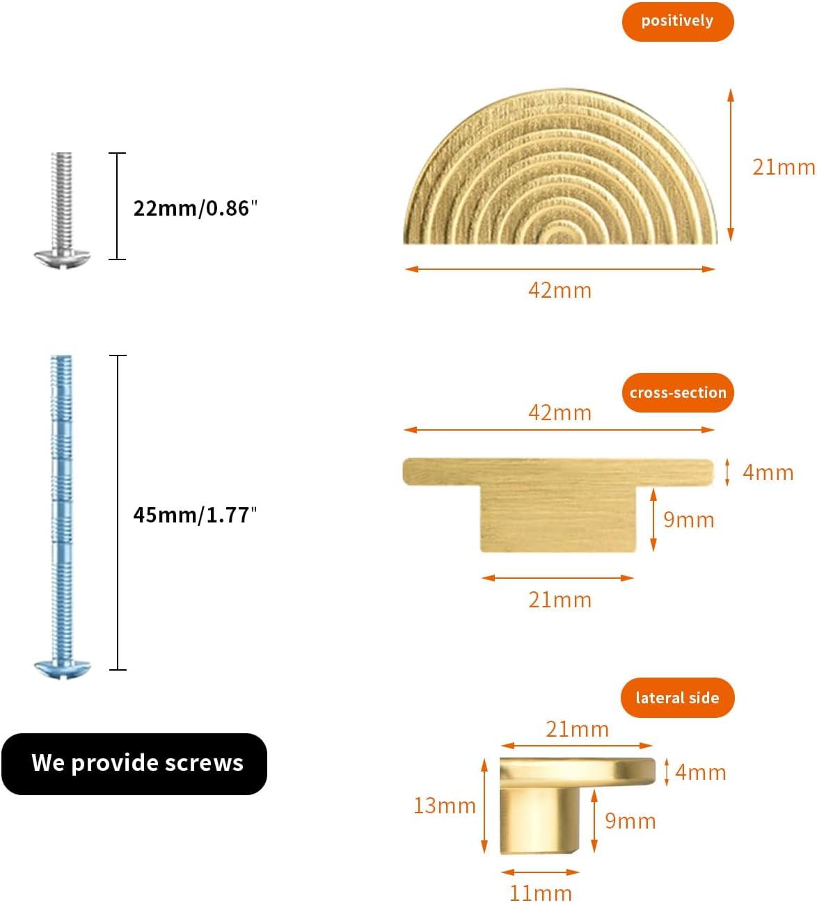 Brass Cabinet Pulls Brushed Gold Modern Drawer Handles for Dresser Closet (6 Pack Single Hole)